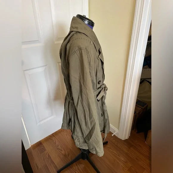 Old Navy 3X Double Breasted Army Green Waist Length Trench Coat - Picture 2 of 14